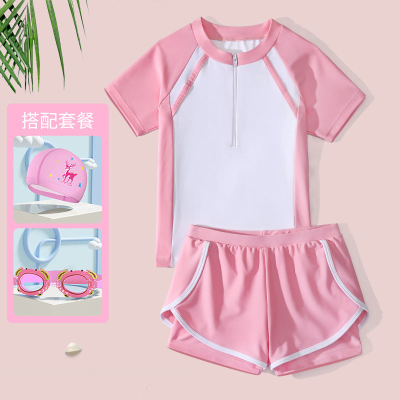 Traje de baño para niñas de dos piezas dividido estilo deportivo Boxer conservador para niñas, niñas pequeñas, medianas y grandes, traje de baño de ocio de 0,22 kg 