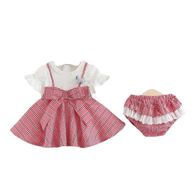 A294 exporting children&#039;s wear wholesale summer new girls&#039; stitching shirts with shorts two-piece suit 0-4 years old. 0.18