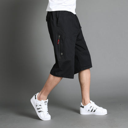 A cotton men's casual pants summer thin large size loose mid-life cargo sweatpants cropped pants men's cropped pants