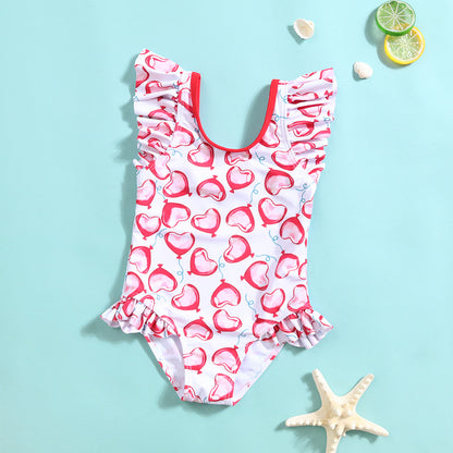 A Cross-border European and American new hot selling one-piece swimsuit, watermelon print, sweet and cute cartoon girl, children's swimsuit 0.2kg