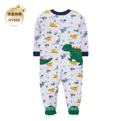 A Foreign trade baby foot-wrapped onesie long-sleeved cotton thin baby four-season air-conditioned clothing pajamas and socks climbing clothing