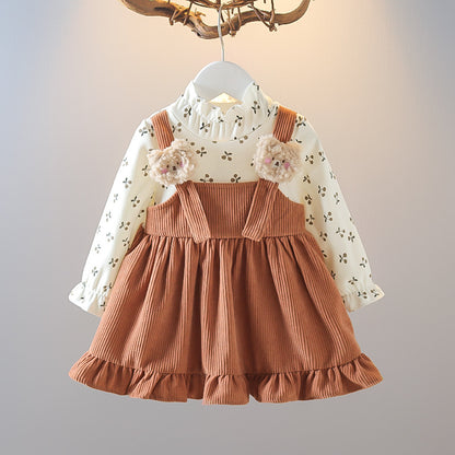 Vestido de niña, ropa de primavera y otoño, nueva falda para niña de 0 a 4 años, cuello redondo, estilo princesa, ropa para niños, dos faldas falsas 