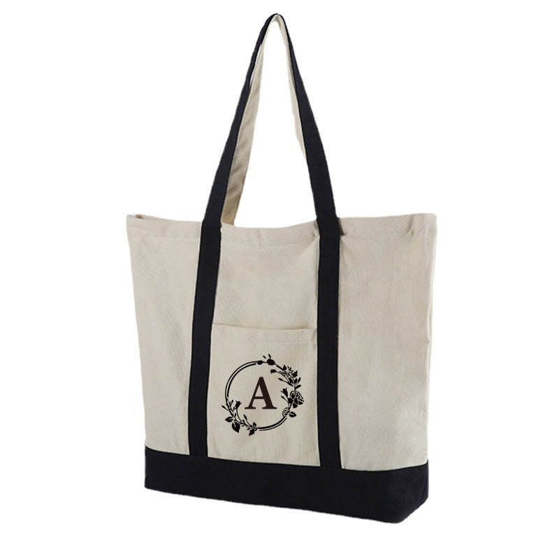 A thickened canvas supermarket environmental protection bag large capacity new cross-border grocery shopping bag strong zipper tote bag can be printed logo