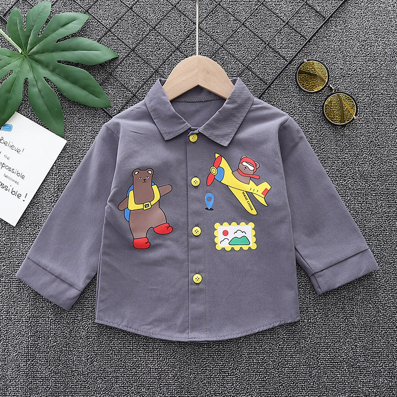 Spring New Boys Inner Lapel Shirt Long sleeved Boys Versatile Casual Outwear Top 0.3kg