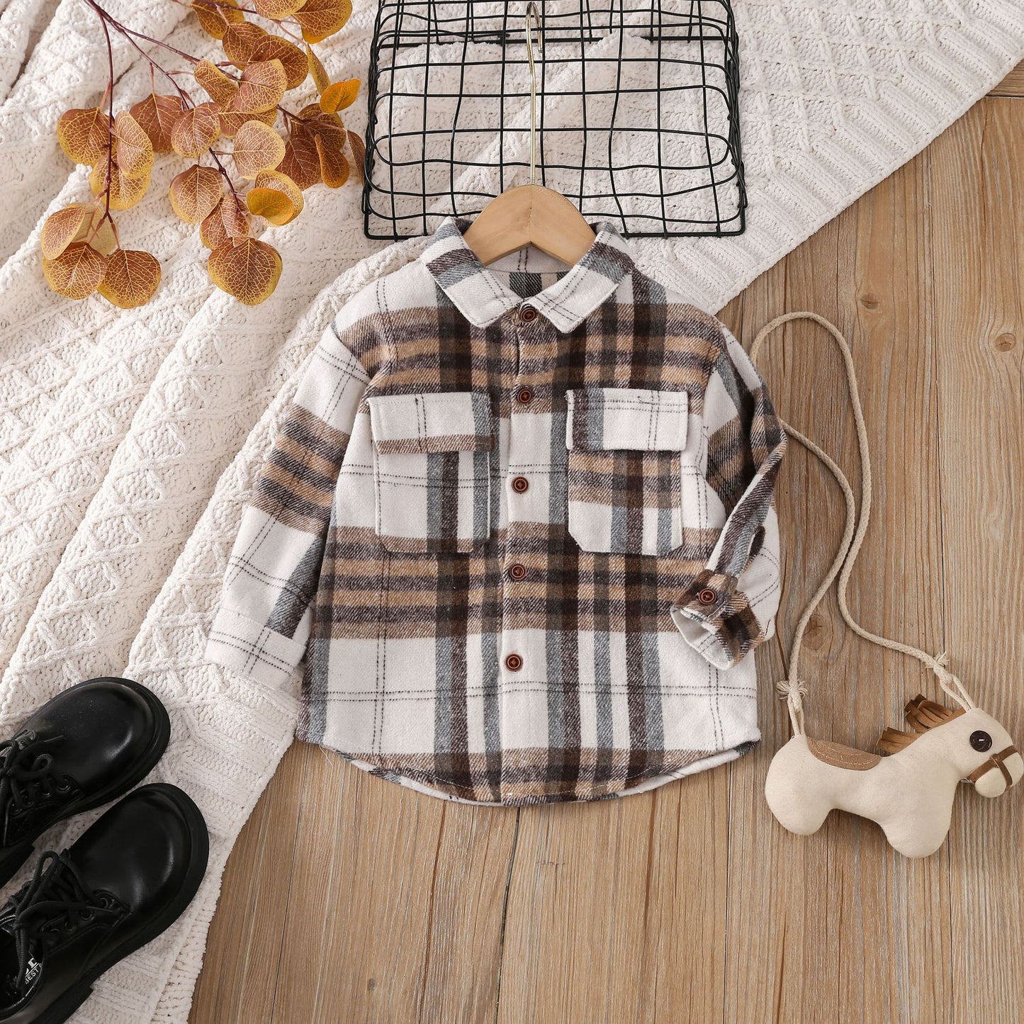 A kids wear cross-border foreign trade popular children's clothing boys and girls multi-colored plaid long-sleeved tops, spring and autumn shirts