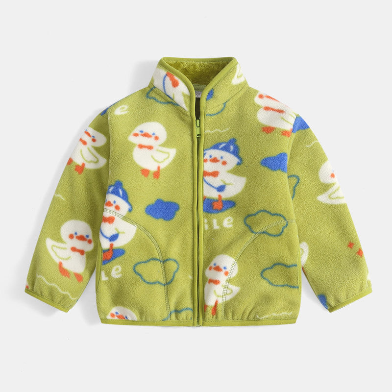 A Children's double-sided fleece jacket boys' spring 2024 new girls' spring and autumn fleece baby foreign style top