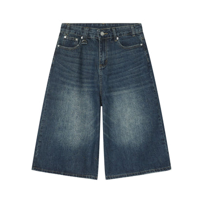 A nirben denim | Summer loose silhouette washed retro old seven-point straight denim shorts male tide