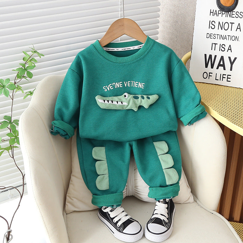 Boy's autumn clothes cartoon crocodile two-piece set of foreign children's clothes 2023 new handsome baby Korean version of the tide baby 0.3kg