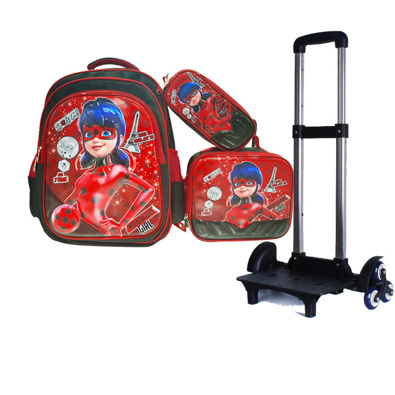 A Factory spot new foreign single three-piece backpack boys, girls, primary school students, children's trolley schoolbags, large capacity