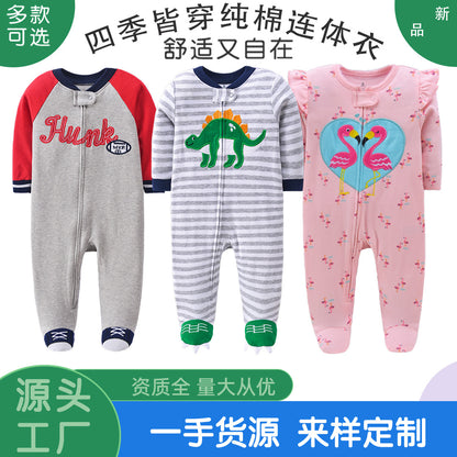 A 0-1 Baby onesie long-sleeved cotton thin newborn baby four-season air-conditioned clothing pajamas Romper socks climbing clothing