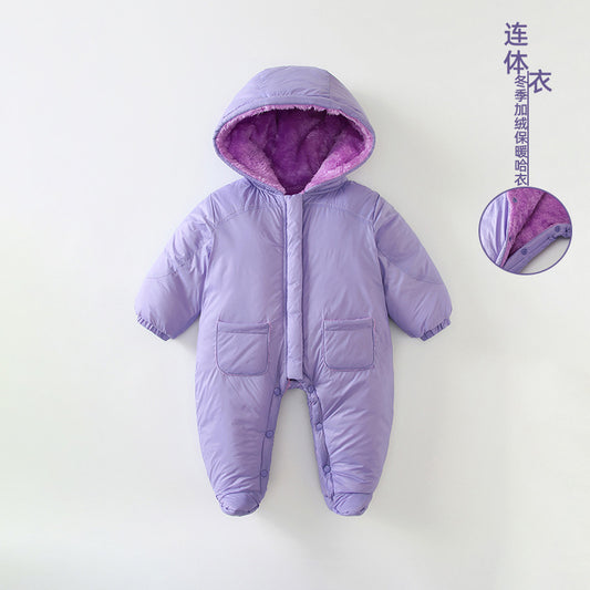 A baby onesie winter male and female babies fleece windproof warm baby clothes foreign purple foot-wrapped newborn clothes