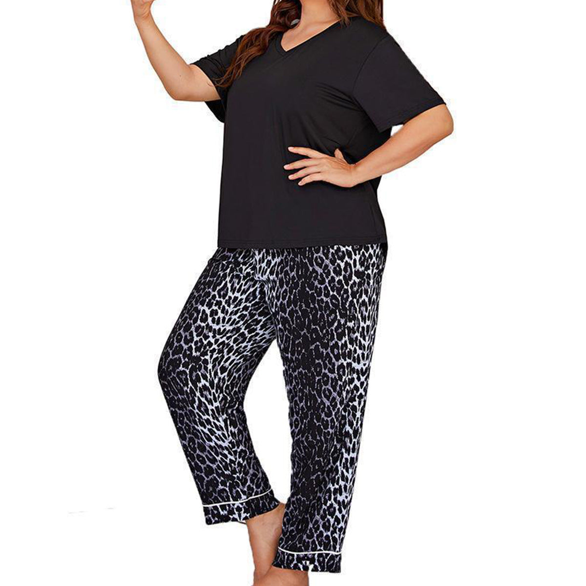 A European and American cross-border large-size women's loungewear set 100kg over size lady  thin simple casual pajamas women's two-piece set