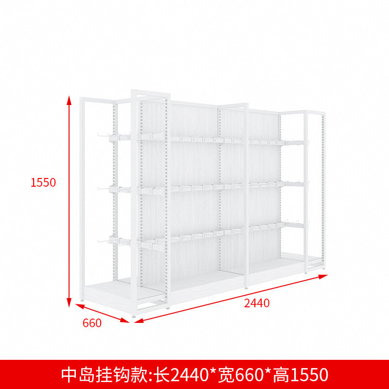 A steel and wood shelves, small supermarket shelves, island display shelves, stationery, toys, pharmacies, convenience stores, snack shelves