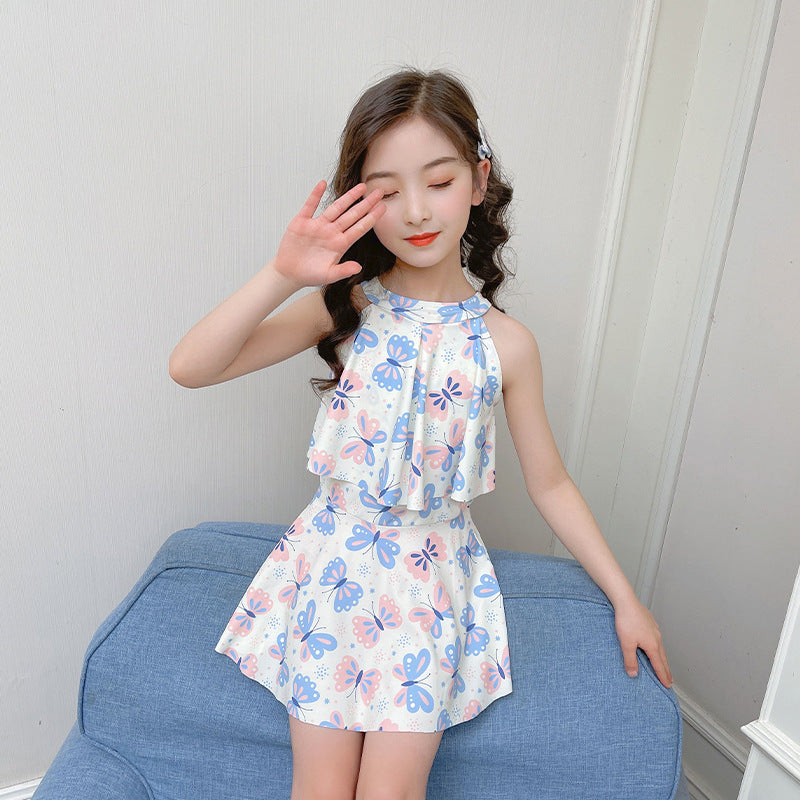 A children&#039;s swimsuit girls small, medium and large children&#039;s students and girls split boyshort cute printed skirt swimsuit wholesale 0.2KG