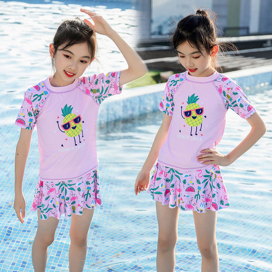 A Children's Swimsuit Girls Korean Version Split Princess Skirt Style Medium and Big Kids Swimsuit Girls Conservative Flat Corner Quick Dry Swimsuit 0.2KG