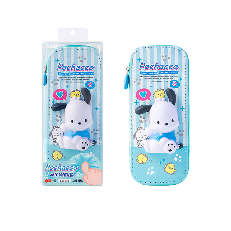 Estuche para bolígrafos de descompresión con imagen de la familia Sanrio, estuche multifuncional para papelería para estudiantes, estuche para bolígrafos para niños 