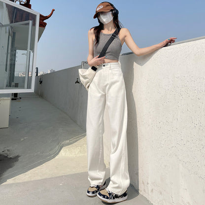 A white jeans women's 2024 spring and summer casual loose wide-leg pants Korean version high-waisted and thin floor pants extended trousers