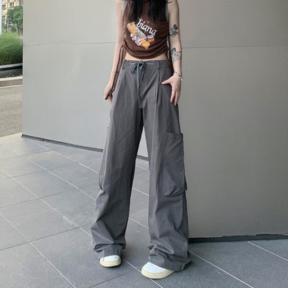 A bf style street pants women's summer American retro overalls, straight trousers high waist and thin casual pants ins tide