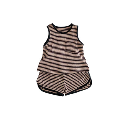 A Children's summer Korean sleeveless vest solid color suit for boys and girls thin cool outing two-piece set of baby clothes