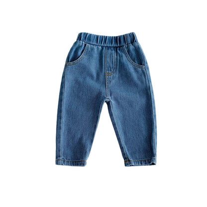 A Children's Solid Color Jeans Baby 0-5 Year Old Korean Soft Pants Newborn Boys Simple Autumn Casual Pants