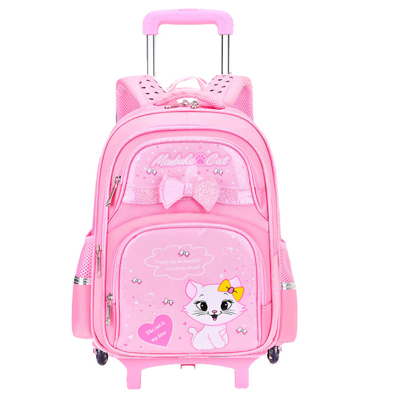 A elementary school student's school bag, girl's six wheeled climbing ability, children 2nd to 6th grade, 5 large capacity waterproof, reducing weight for 7-12 years old