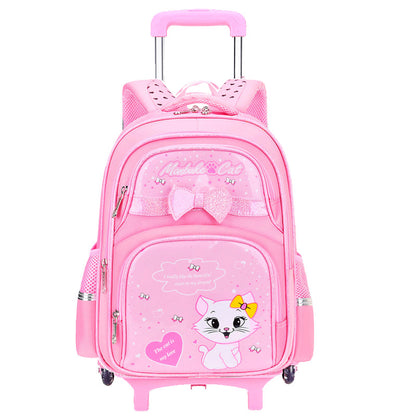 A elementary school student's school bag, girl's six wheeled climbing ability, children 2nd to 6th grade, 5 large capacity waterproof, reducing weight for 7-12 years old