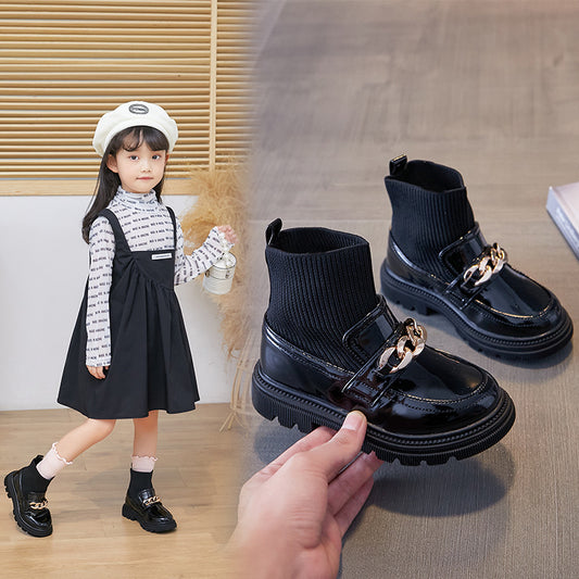 A girls socks shoes baby new autumn children's tide brand black knitted breathable elastic short boots boys sports shoes