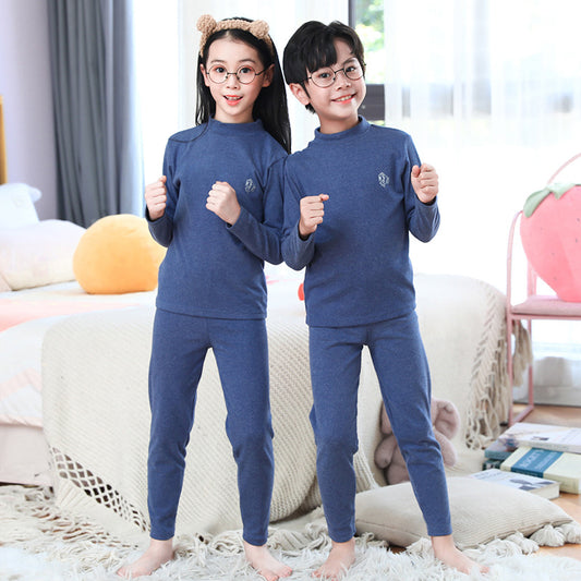 A Children's medium-neck thermal underwear Small medium-sized and older children's long johns Double-sided polished children's home primer set