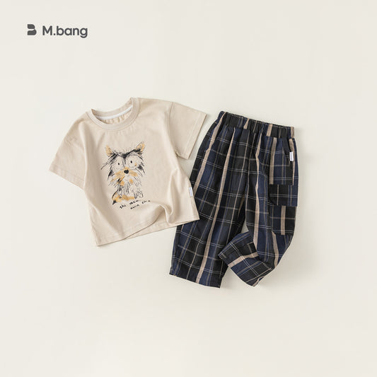 Conjunto de dos piezas de camiseta de manga corta y pantalones a cuadros para niños de Babycity para el verano de 2024, conjunto de verano para niños XT84138 