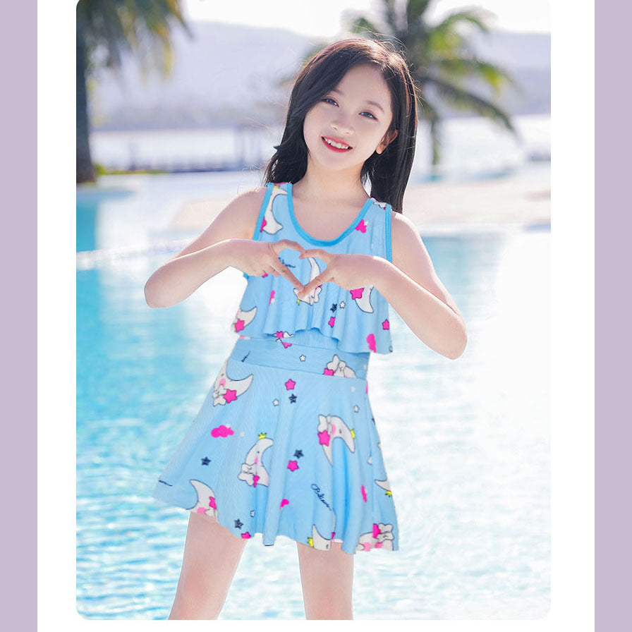 A Girls' swimsuit, sports stitching, split short sleeve sunscreen, swimsuit for medium and large children, swimsuit with chest pad, and quick-drying student swimsuit for children 0.15KG