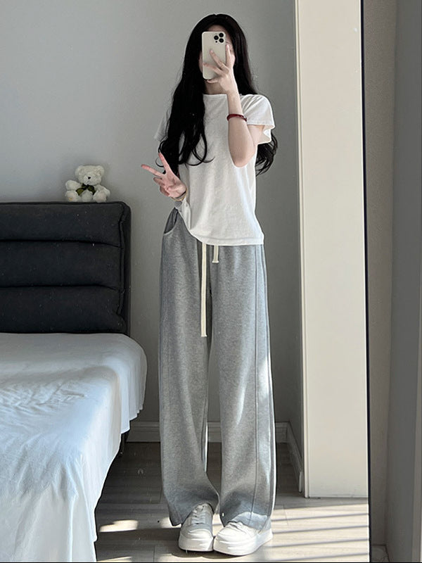 A white wide-leg pants women's summer 2024 new small vertical straight casual narrow version high-waisted sports banana pants