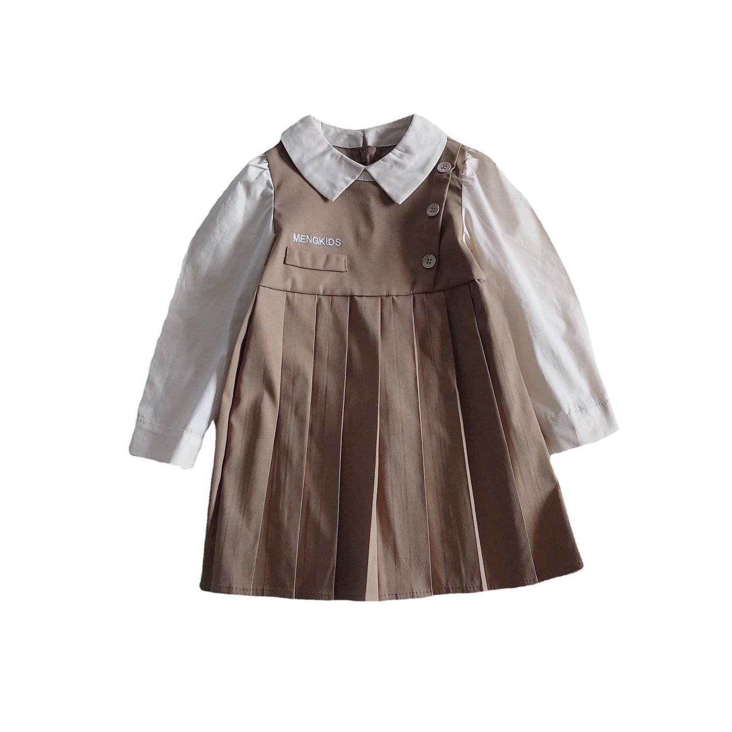 Vestido de niña de primavera, nuevo vestido de princesa de estilo universitario para niñas, falda de camisa para niños coreanos, 0,1 kg 