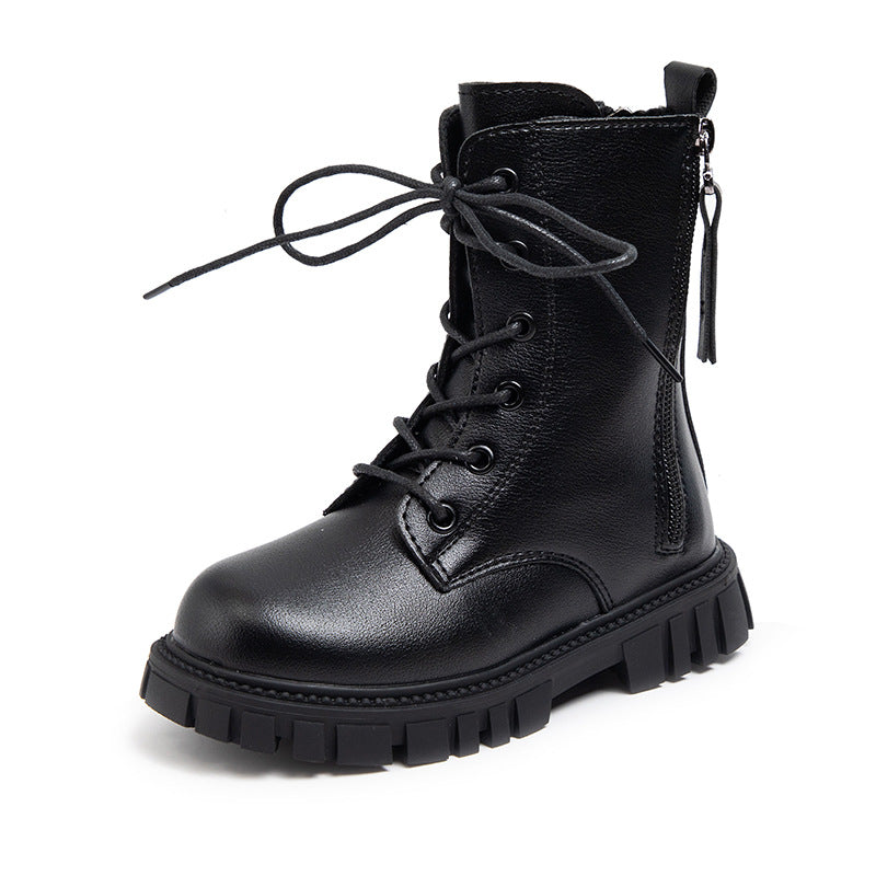 A girls Martin boots fleece short boots non-slip zipper princess boots fashion foreign style knight boots two cotton warm shoes winter