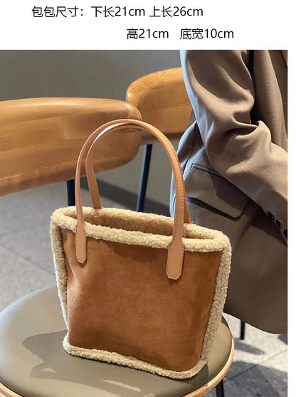 Bolso de felpa de gran capacidad para mujer, bolso de mano de ante esmerilado de lana de cordero 