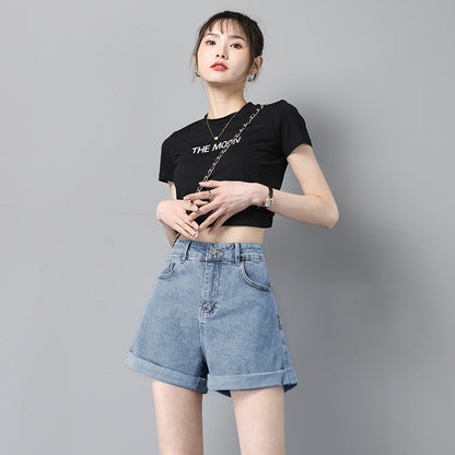 A 608 denim shorts women's summer 2024 new high waist thin loose a word small wide leg hot pants