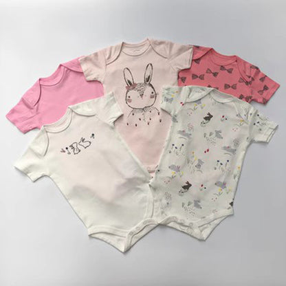 Foreign trade baby onesies, male and female baby short-sleeved bag fart clothes, newborns, Ha clothes, thin crawling clothes, summer 5 pieces