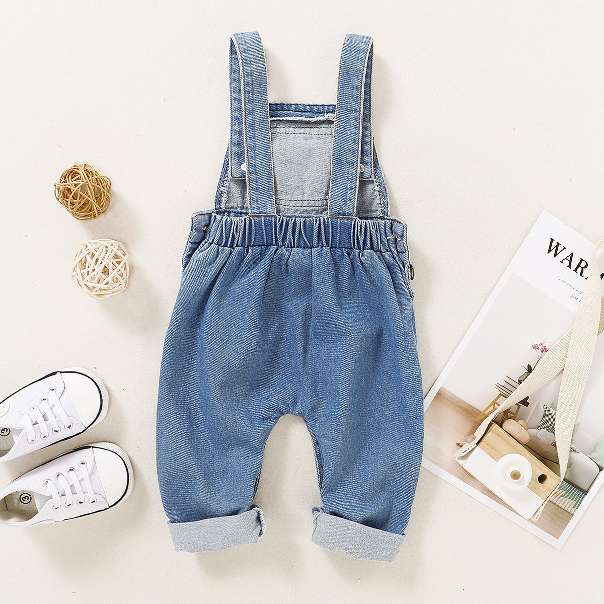 Girls' Spring and Autumn Sleeveless suspender cute solid color denim jumpsuit 0.206kg