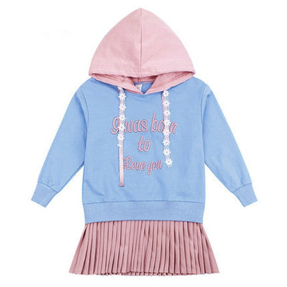 Girl's long sleeved hoodie dress Korean version Girl's hooded pleated fake two princess dresses 0.28kg