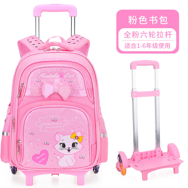 A elementary school student's school bag, girl's six wheeled climbing ability, children 2nd to 6th grade, 5 large capacity waterproof, reducing weight for 7-12 years old