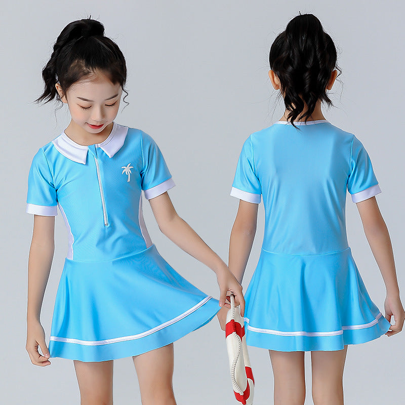 A 【 Polyester Ya Fabric 】 Children's swimsuit Girl's big, small, and medium-sized one-piece student sports training Girl's swimsuit 0.2KG