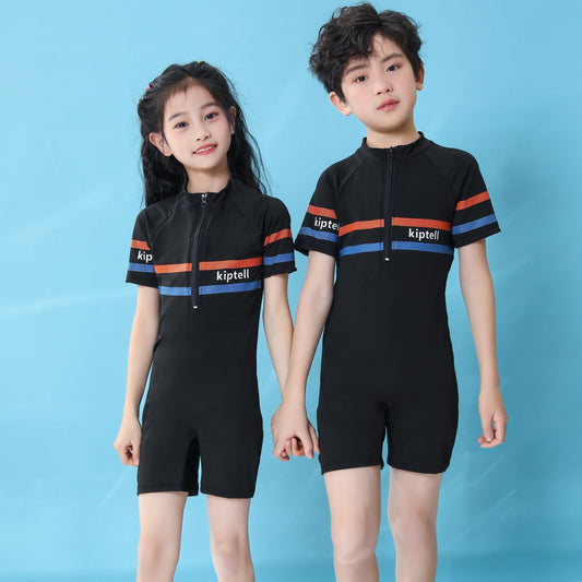 A children's jumpsuit short sleeved flat angle swimsuit for small, medium, and large children, boys and girls, parent-child swimsuit, Korean version, siblings quick drying training suit, 0.1KG