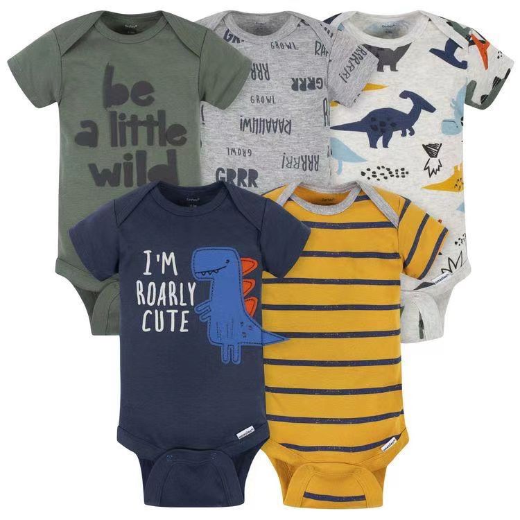 Summer baby jumpsuit short sleeve 5 piece set for male and female babies foreign trade export high-grade habao fart clothing class A cotton suspenders