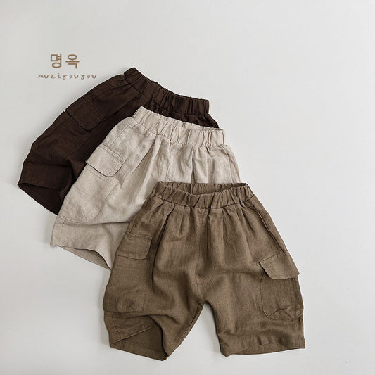 A Cotton and linen tide cool wind ~ summer children's cropped pants, boys' casual cargo shorts, girls' Japanese Korean pants tide