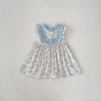 Ropa infantil A Engel 2024 verano niña bebé 0-3 años vestido de banquete infantil de 100 días falda estampada de diente de león 