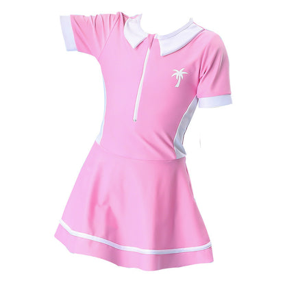 A 【 Polyester Ya Fabric 】 Children's swimsuit Girl's big, small, and medium-sized one-piece student sports training Girl's swimsuit 0.2KG