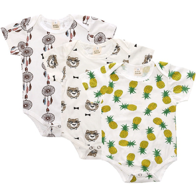 Wholesale of A baby jumpsuit summer thin short sleeved triangle jumpsuit summer cotton baby crawling clothes and buttocks combination