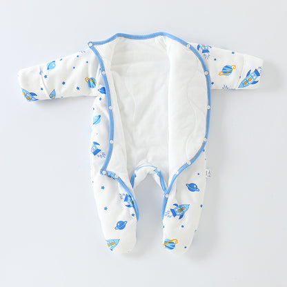 A Autumn and winter baby foot-wrapped onesie padded cotton newborn pure cotton cotton clothes go out to keep warm