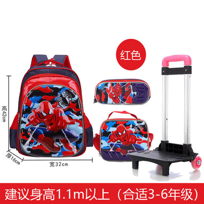 A Factory spot new foreign single three-piece backpack boys, girls, primary school students, children's trolley schoolbags, large capacity