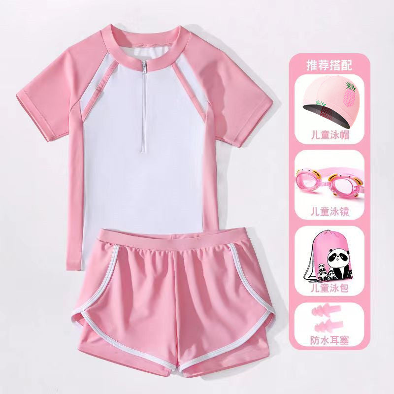 Traje de baño para niñas de dos piezas dividido estilo deportivo Boxer conservador para niñas, niñas pequeñas, medianas y grandes, traje de baño de ocio de 0,22 kg 