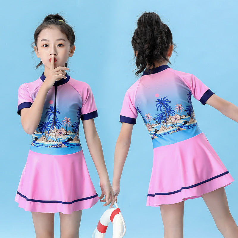 A 【 Polyester Ya Fabric 】 Children's swimsuit Girl's big, small, and medium-sized one-piece student sports training Girl's swimsuit 0.2KG